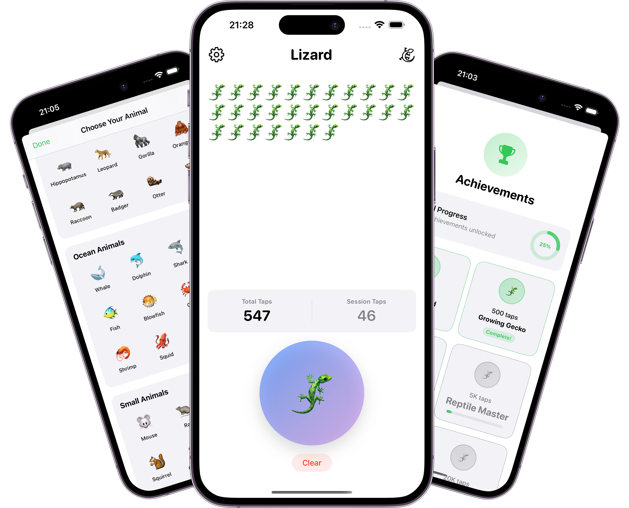 Lizard Button app interface showing the main clicker button